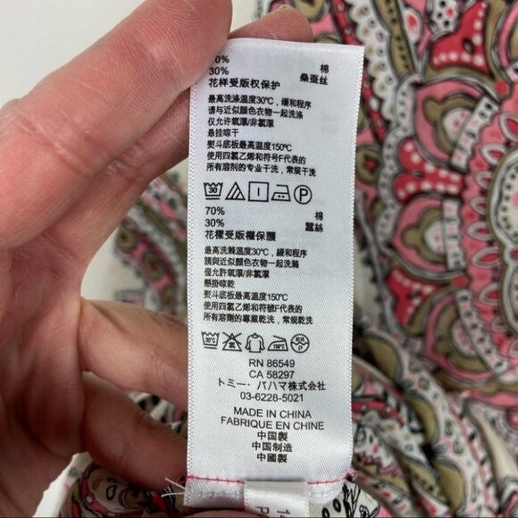 Tommy Bahama Silk Blend Bohemian Hippie Peasant Blouse Size XS Pink Print Boho - Picture 8 of 16